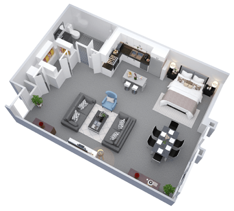 Floor plan for studio, 1 bath, 930 sqft